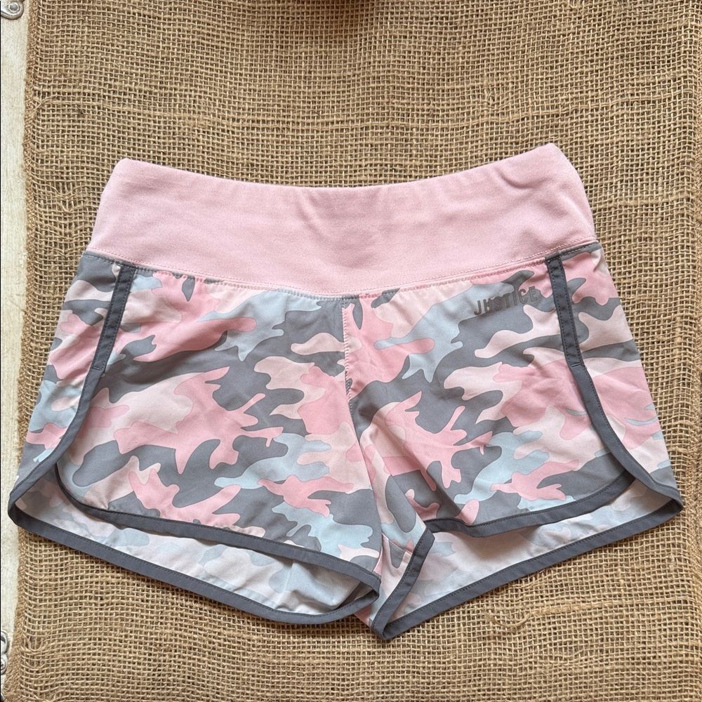 Justice Pink and Gray Camo Athletic Shorts